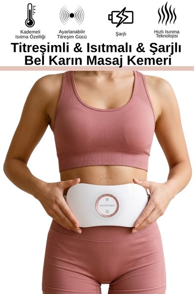 Shopura Şarjlı Isıtıcı Ped ve Titreşimli Bel Karın Isıtma Kemeri - Sıcak Komp...