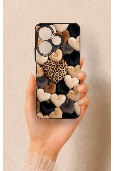 Vip Case Redmi 13 4g Compatible Heart Fur Pillow Pattern Silicone Case