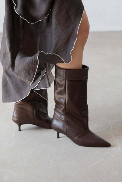 STRASWANS Bridge Women's Mouth-Collar Leather Boots Brown