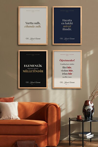 HOMEPACK 4-Piece Set of Framed Ataturk Quotes Painting School Classroom Offic...