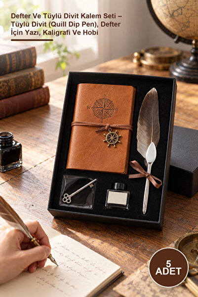 Yenilig 5 Adet Defter Ve Tüylü Divit Kalem Seti – Tüylü Divit (Quill Dip Pen), Defter İçin Yazı, Kaligrafi Ve Hobi