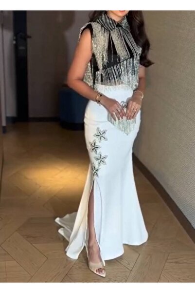 NALA FASHION فستان سهرة بتصميم عصري فاخر يجمع بين التباين