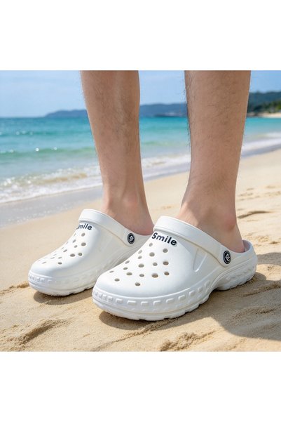 Almajeed Store Men Smile Printed Clogs, Breathable Hollow Hole Slip On Shoes,...