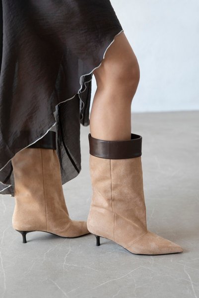 STRASWANS Bridge Women's Mouth-Collar Leather Suede Boots Tan
