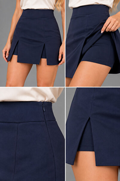 duygu altıntaş Women's Navy Blue Steel Skirt with Slit Detail and Shorts