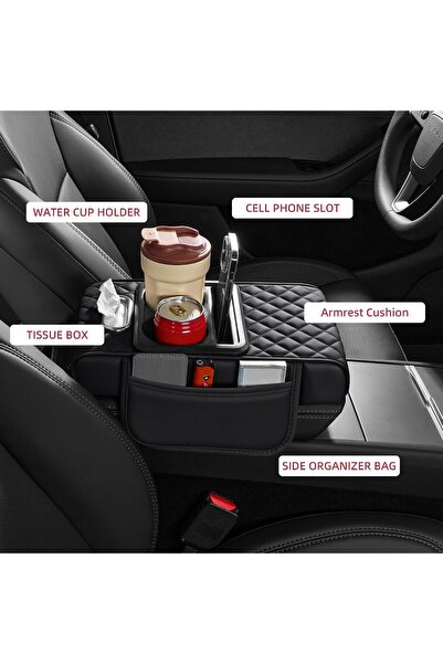 Generic Car Armrest Cushion with Cup Holder, Phone Slot, Tissue Box and Side ...