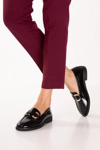 Gondol Pantofi de damă din piele naturală cu cataramă crm.181 Black Croco