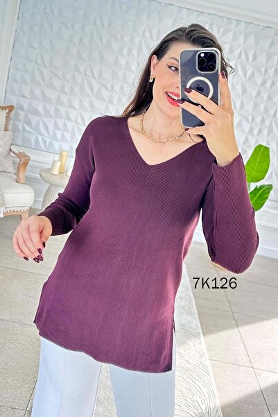 İnce Topuk V-Neck Knitwear Blouse 7K126
