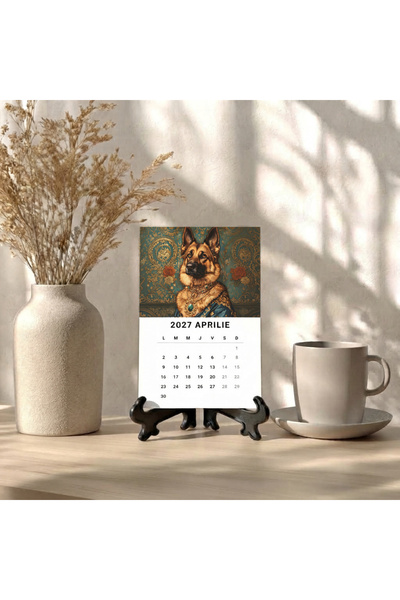 BUNILU Calendar de Masa 2027 cu Suport Negru, Calendar de Birou cu Caini, 12 File cu Ilustratii Elegante
