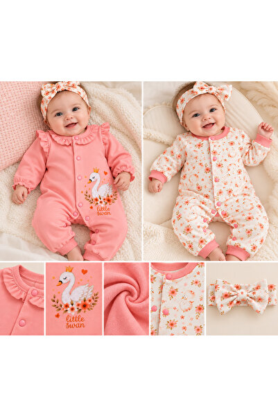 MCT Baby Wear %100 Pamuk Yenidoğan Kız Bebek Kombin Tulum Seti – 2 Adet Tulum...