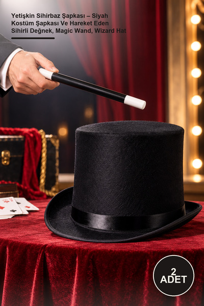 Yenilig 2 Pieces Adult Wizard Hat – Black Costume Hat and Moving Magic Wand, ...