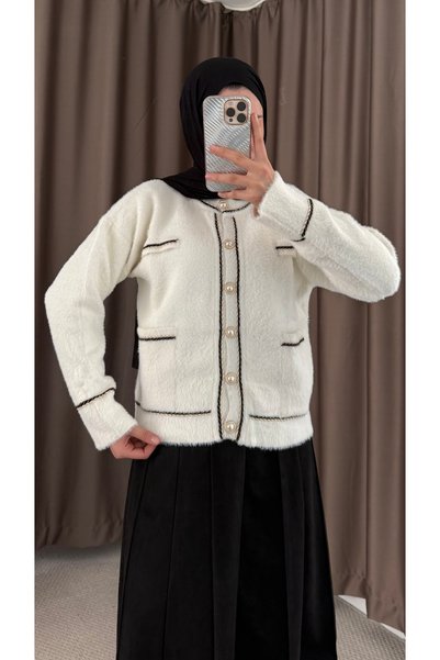 Hepsi Moda Sim Detailed Jacket with Pockets - 98370 - Ecru