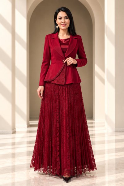 DAWN LİNE Women's 3-Piece Evening Dress Set Stone Embellished Blazer Jacket w...