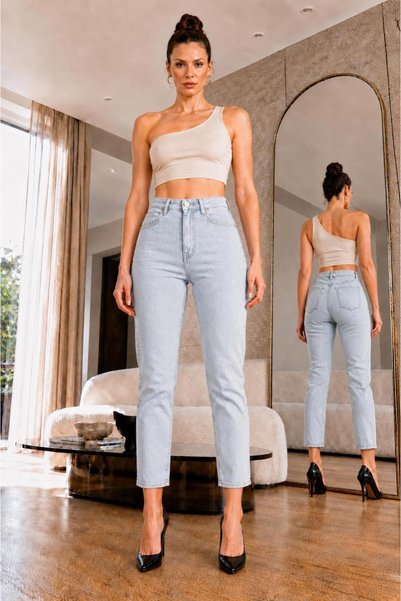 TUBACOBAN PANTALONI MOM JEAN DE DAMĂ CU TALIE ÎNALTĂ