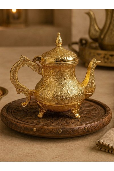 Generic Brand إبريق شاي نحاسي تركي عثماني سعة 0.85 لتر من أكار |   تصميم مزخر...