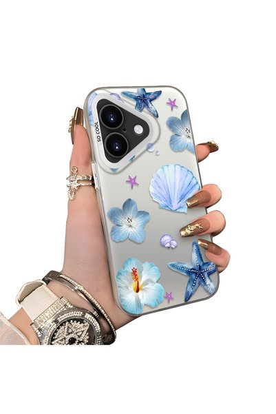 Hontinga iPhone 16 Compatible Silicone Edge Hard Back Case Sea Star Pattern P...