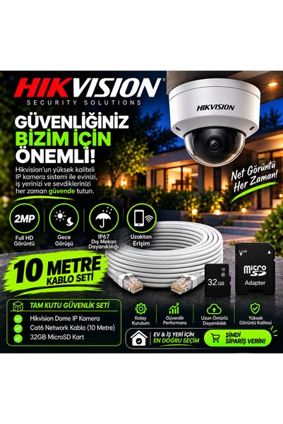 Hikvision 2MP Tak Çalıştır IP Güvenlik Kamera Seti – Kuruluma Hazır – 10 Metr...