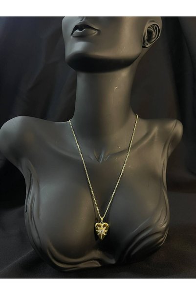 DUUE ACCESSORY Gold Renk Kalp Üzeri Taş Detaylı Kadın Kolye