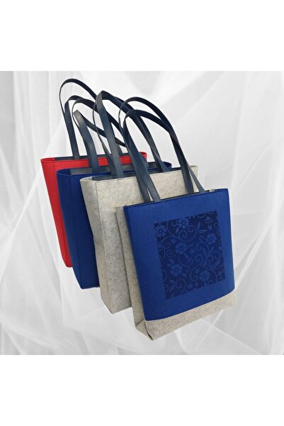 Natural Genți tote din pâslă colorată, Albastru/Gri Laser