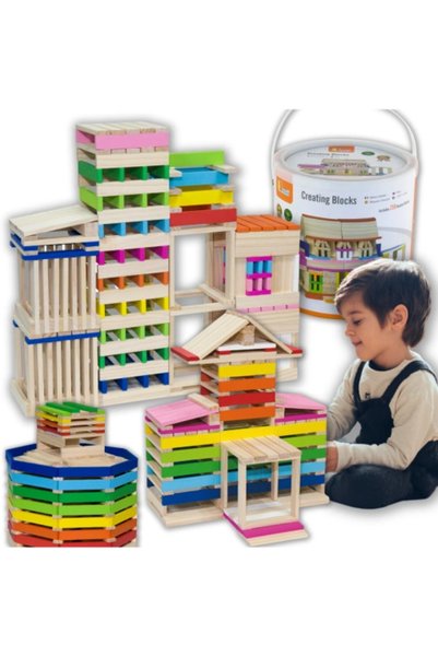 CIUPIGo Set de cuburi de construcție din lemn pentru copii, 250 de piese – Cl...
