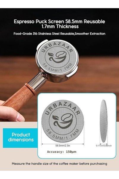 URbazaar Orbazar 51Mm/53.5Mm/58.5Mm Reusable Espresso Coffee Filter 1.7mm Thickness 100Mic
