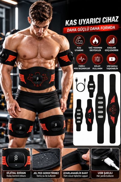 Gurada Şarjlı EMS Kas Uyarıcı Cihaz Karın Kol Bacak Seti Fitness Spor Aleti 5'li