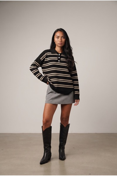 soft&basic Tricotaje de damă, pulover cu guler polo, oversize, confortabil, c...