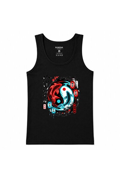 Rabona Fashion Maiou cu imprimeu față și spate cu pește Koi Yin Yang japonez ...