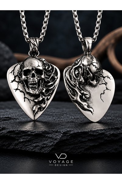 voyageaccessory Paslanmaz Çelik Biker Rock Motorcu Tarzı 3D Kabartmalı Gotik Kafatası Kurukafa Kolye