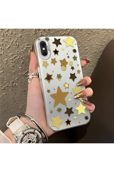 CHICASELUX iPhone X/Xs Compatible Retro Coffee Tone Star Sticker Printed Case...