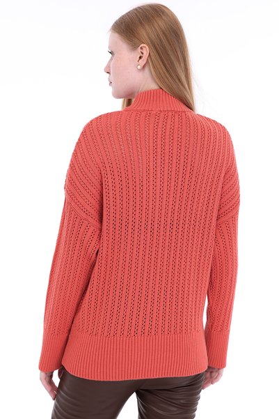 Trist Star Pomegranate Flower Women's 100% Cotton Openwork Ribbed Knit Turtleneck Sweater Trist-6173