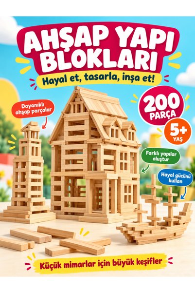 Tıfıl Toys Cur-ios-Genios Lisanslı 200 Parça Doğal Ahşap Denge Blokları Eğiti...