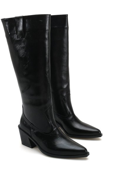 GOFFSHOES Kadın Vento Alçak Topuklu Kovboy Çizme - siyah-rugan