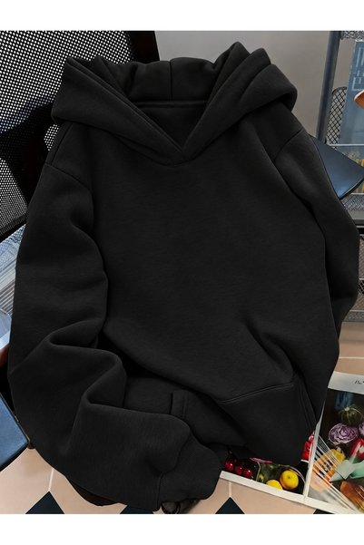 trendypassion Unisex Soft Textured Wing Stone Printed Design Oversize 3 Thread Hoodie Sweatshirt