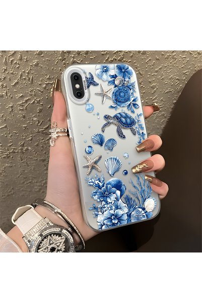 CHICASELUX غطاء متوافق مع iPhone XS Max بنمط السلحفاة الزرقاء والصدف والمرجان...