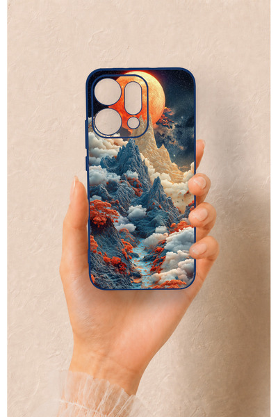 Vip Case Oppo Reno 14 Compatible Red Moon Patterned Silicone Case