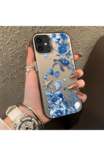 CHICASELUX غطاء متوافق مع iPhone 11 بنمط السلحفاة الزرقاء والصدف والمرجان، هي...