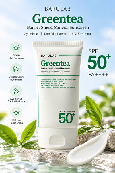 Barulab Greentea SPF 50+ PA++++ Mineral Filtreli Güneş Kremi – Yeşil Çay ve S...