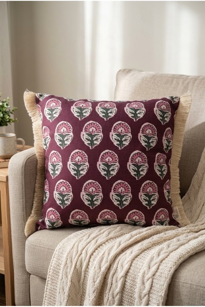 Alseko Concept Husă de pernă Boho Pulm 43x43cm, roșu claret, cu ciucuri