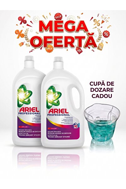 Ariel OFERTA 2x Detergent lichid Color 4.05L, 100 spalari + Cupa Dozaj CADOU