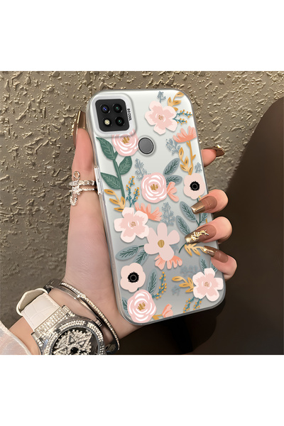 CHICASELUX حافظة هاتف متوافقة مع Redmi 9C/10A بنمط زهرة الربيع الوردية وأوراق...