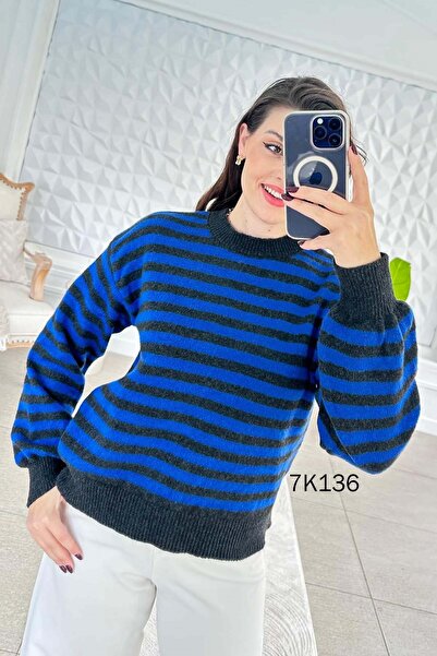 İnce Topuk Thin Striped Knitwear Blouse 7K136