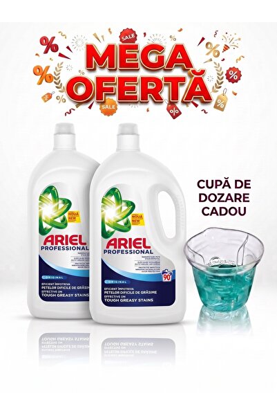 Ariel OFERTA 2x Detergent lichid Universal 4.05L, 100 spalari + Cupa Dozaj CADOU