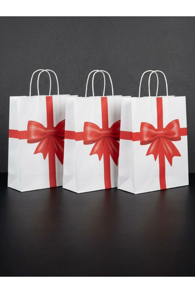 Orbak Kağıt Luxury Gift Bag with Red Bow Detail, 3 Pieces, 25X31X12 cm