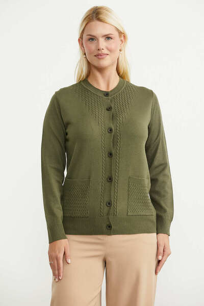 Sementa Round Neck Knitwear Cardigan with Pockets - Green