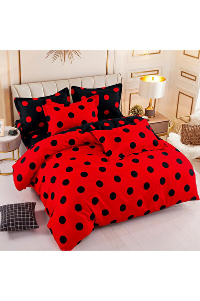 decorami Double bed linen, FINET, 6 pieces, with Stretchy, Jojo Home, Red-Bla...