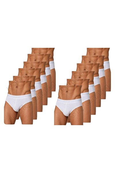 Yıldız Çamaşır 65 Men's Modal Belted White Slip Underwear 12 Pieces
