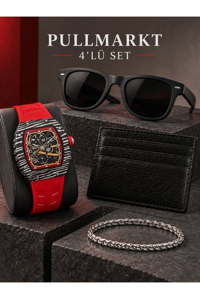 pullmarkt Set of 4 - Sunglasses - Card Holder Wallet - Bracelet - Wristwatch