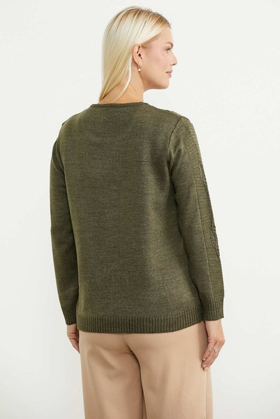 Sementa Mixed Motif Detailed Wool Knit Sweater - Khaki