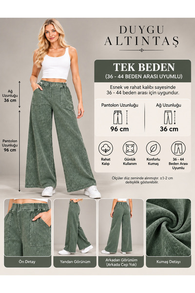 duygu altıntaş Women's High Waist Elastic Wide Leg Trousers with Pocket Detail and Premium Washed Effect